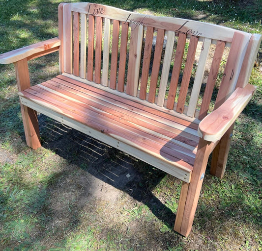Sherry’s Beautiful Red Wood Garden Bench