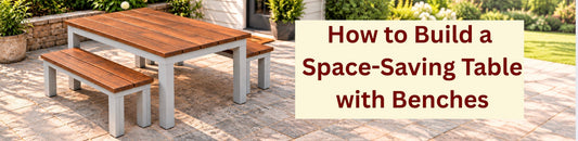 Space-saving wooden table with two freestanding benches that slide underneath