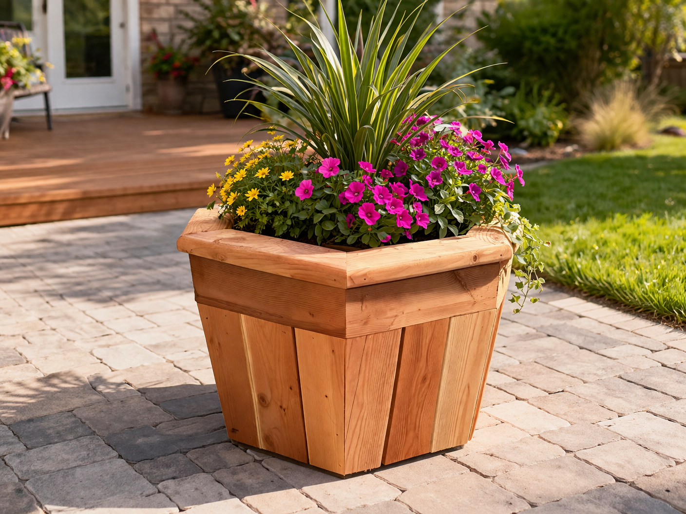 Hexagon Cedar Planter Plans – DIY Wooden Outdoor Flower Planter PDF