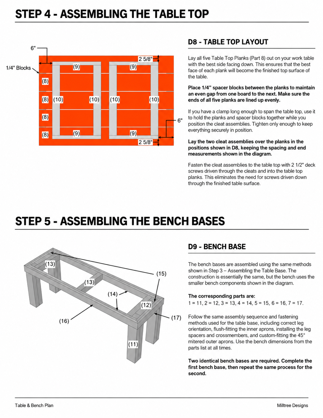 Wooden table and bench plan showing the table frame and leg construction