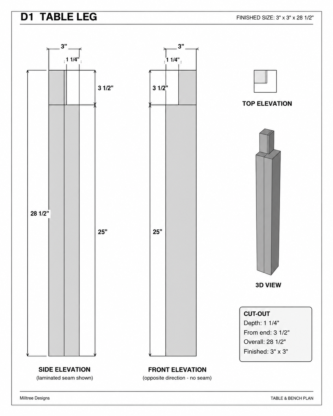 Woodworking plan page with materials list and build instructions for the table and benches